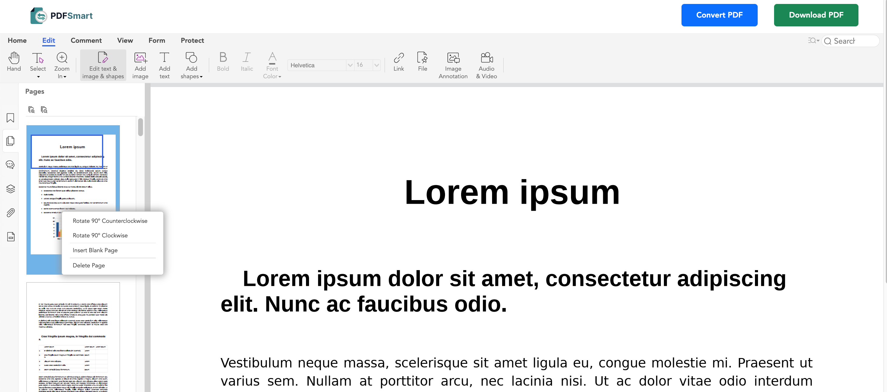 Edit a PDF file - rotate a page