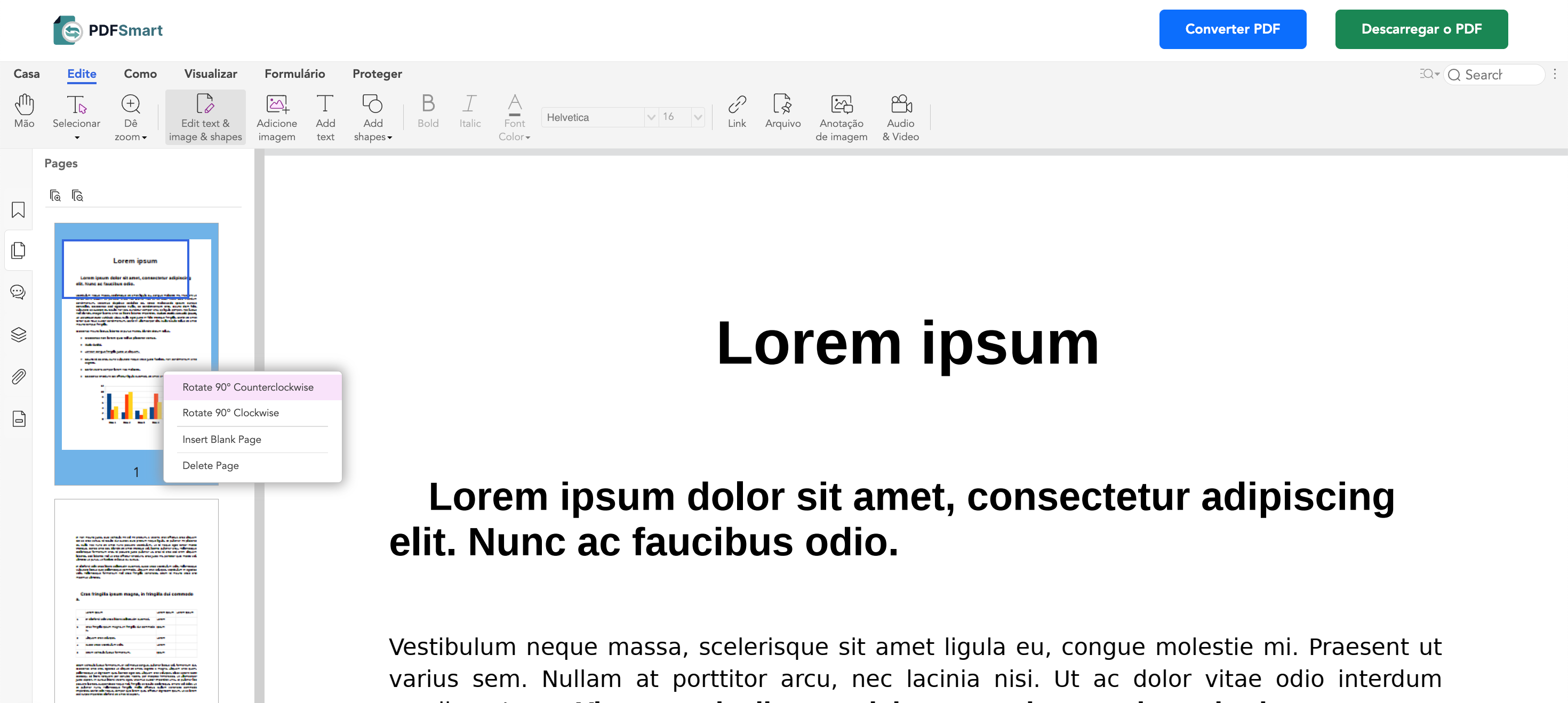 Como é que posso rodar facilmente páginas PDF?