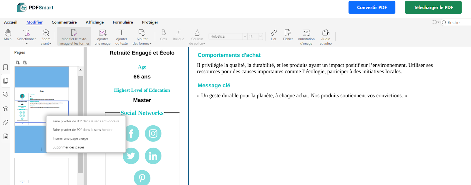 Faire pivoter la page d'un PDF
