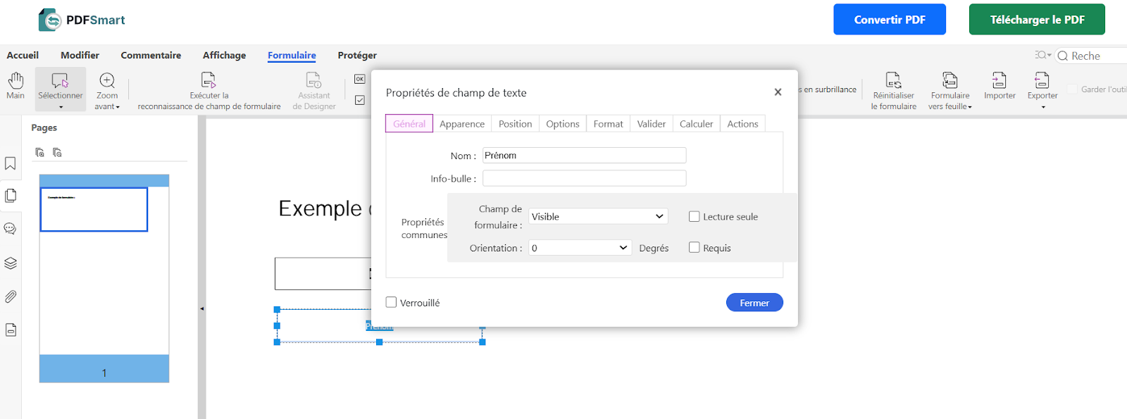 Créer un formulaire PDF