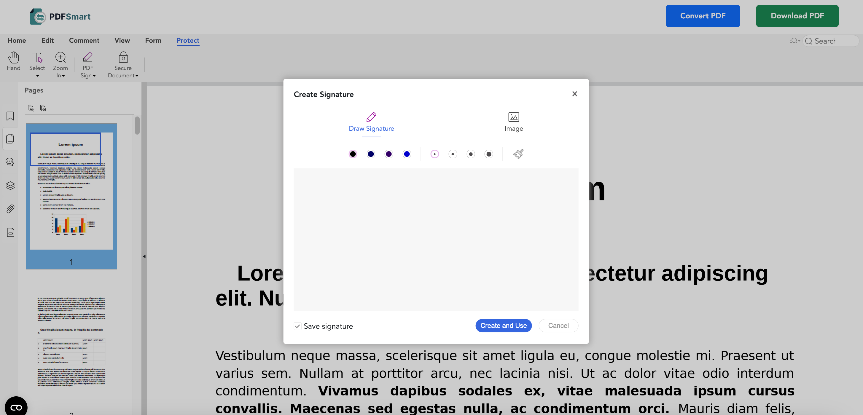 Add a signature to a PDF file