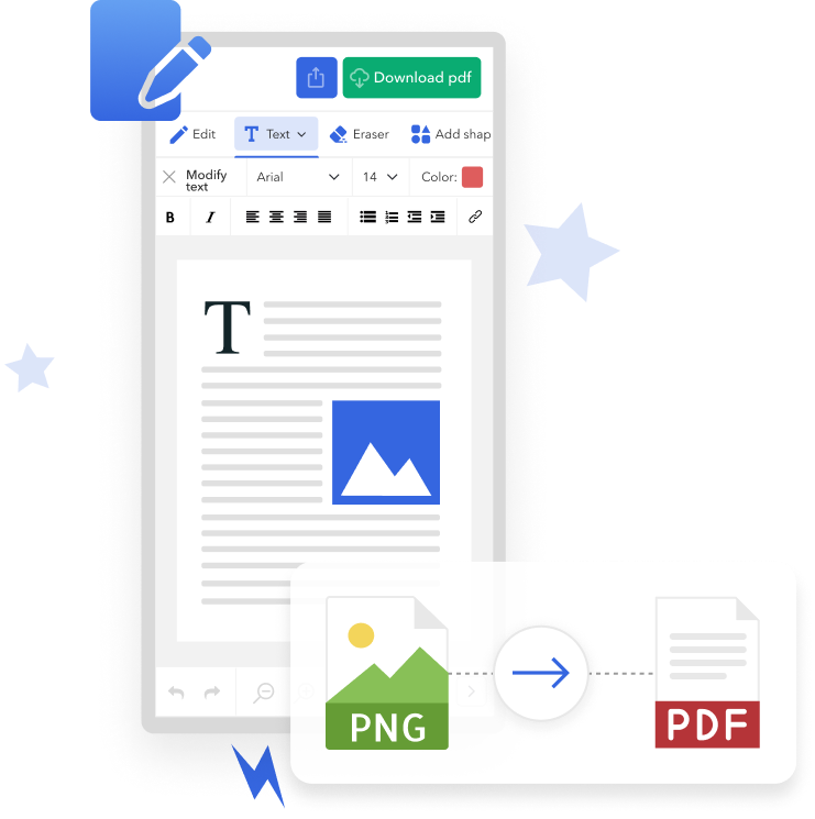 Convert your PNG and PDF files with no limits 